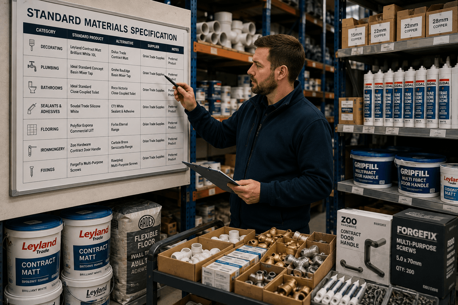 Contractor checking off essential materials at Orion Trade Supplies