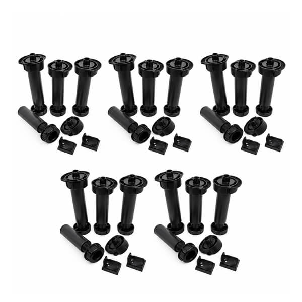 Five Black Adjustable Furniture Leg Kits
