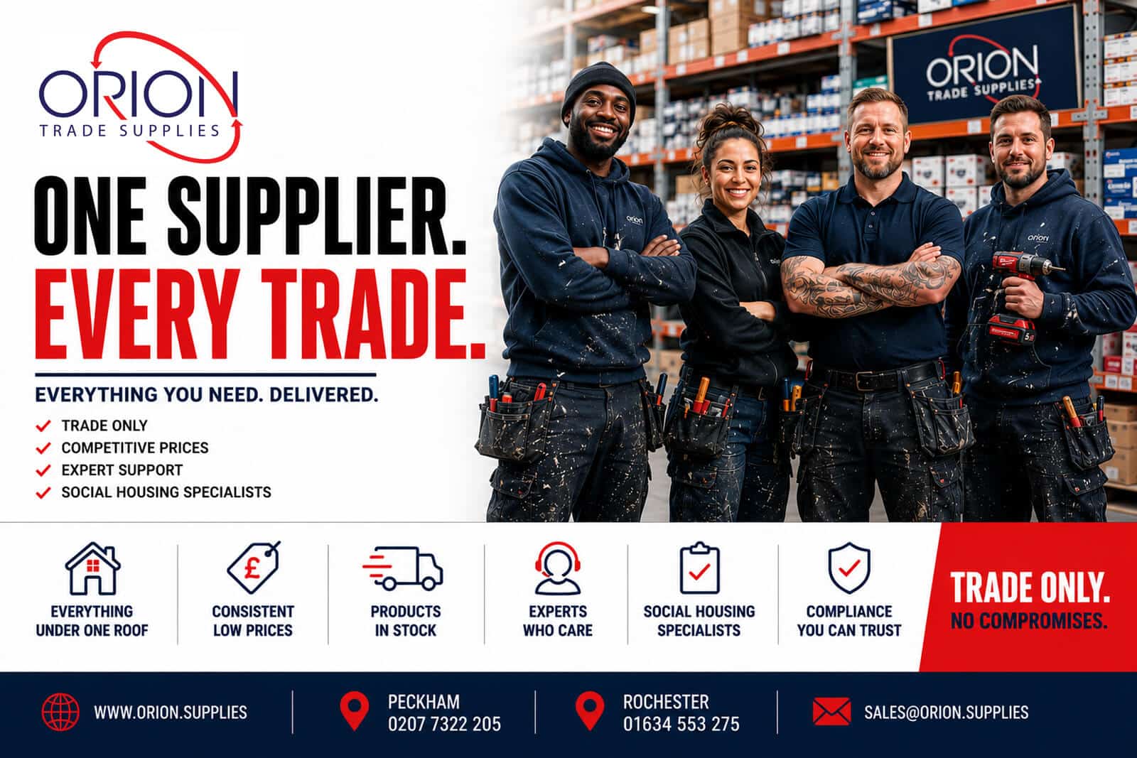 Apply for a trade account at Orion Trade Supplies Rochester Kent and benefit from excellent savings and dedicated service