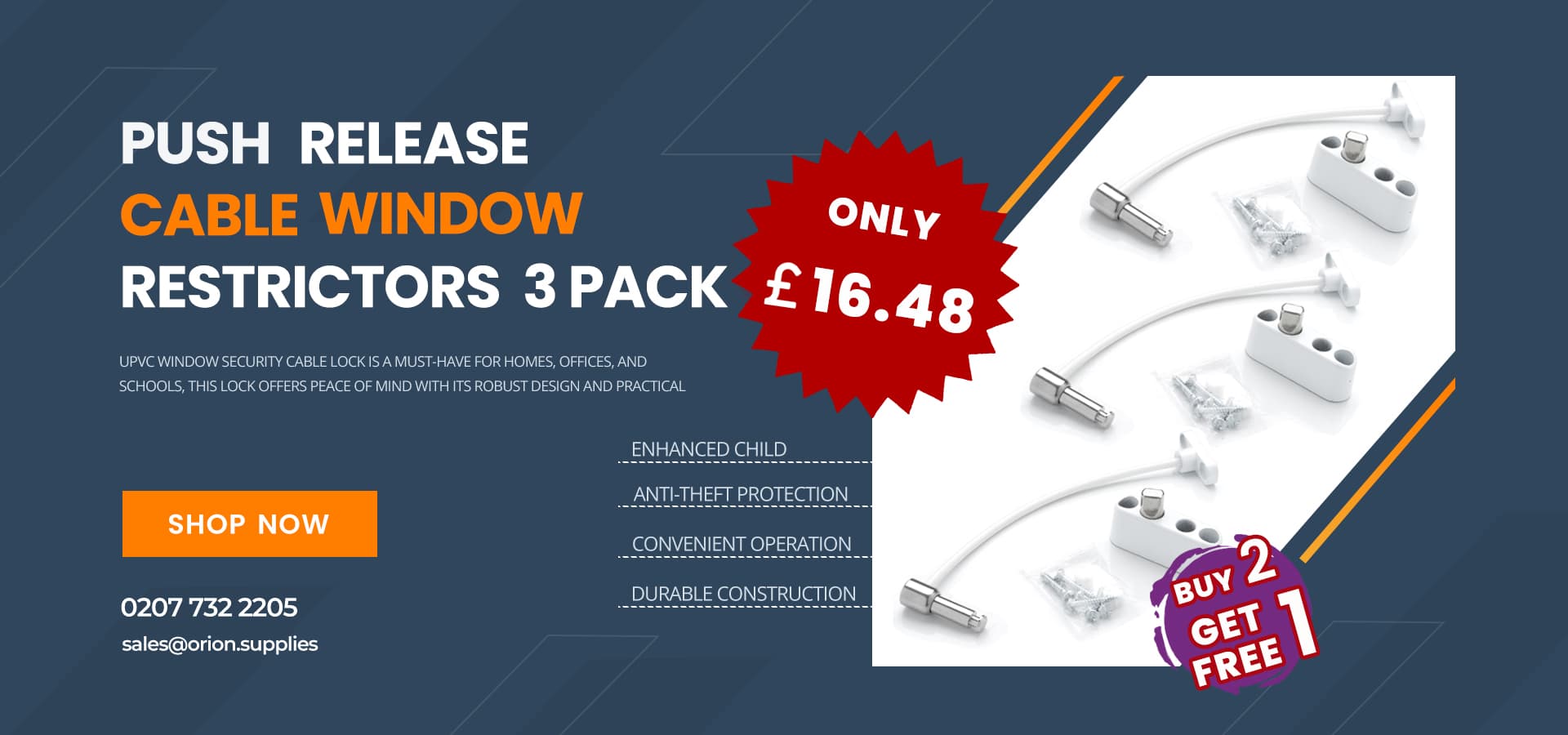 push release cable window restrictors 3 pack new