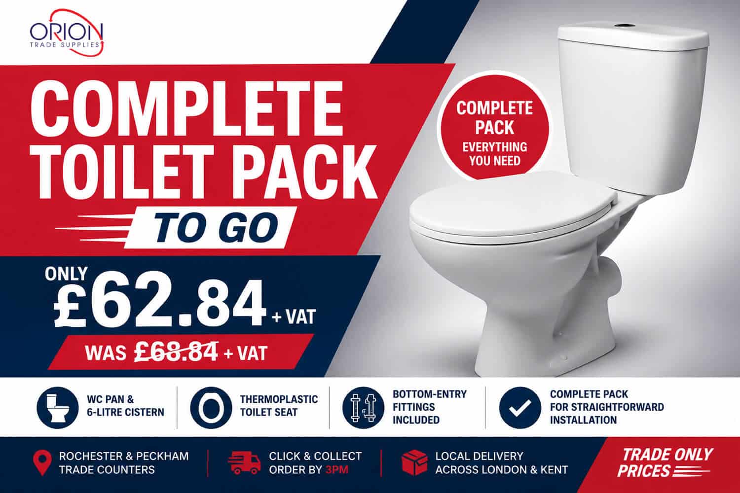 Promo graphic for the Trade Toilet Pack To Go by Orion Trade Supplies, available from our Trade Counbters in Rochester and Peckham