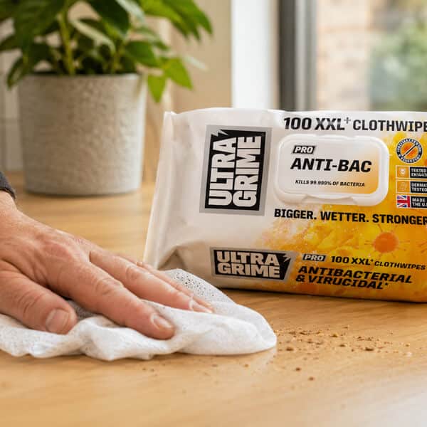 UltraGrime Pro Anti Bac Wipes Pack of 100 in use