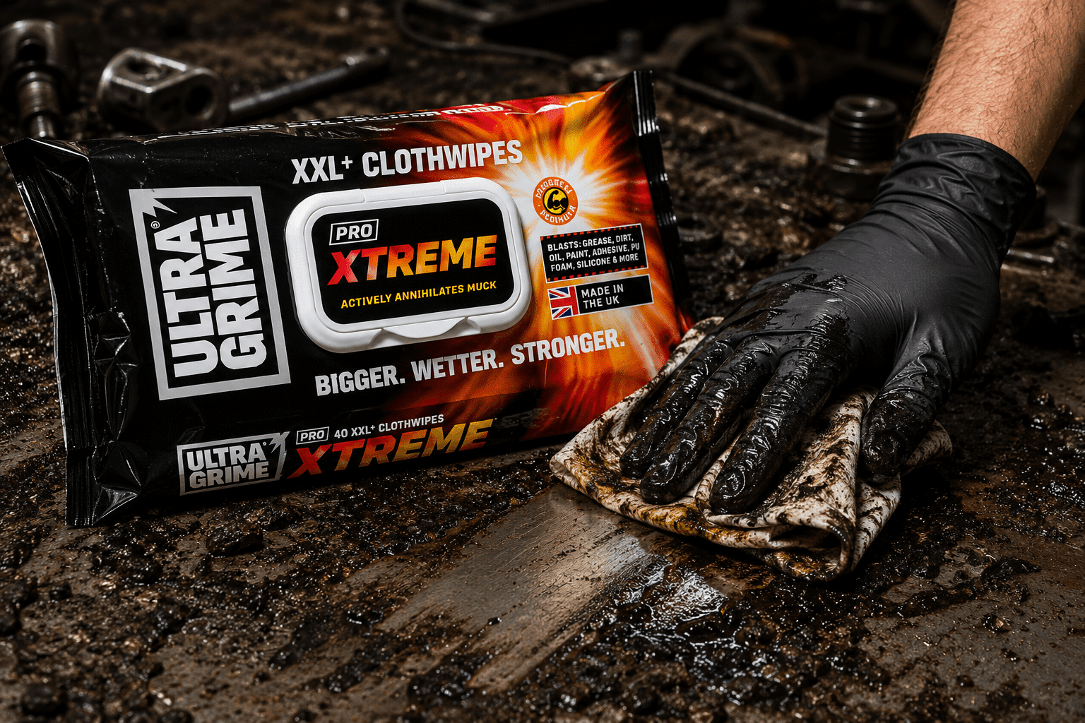 UltraGrime Xtreme Wipes in use and now available at Orion Trade Supplies in Rochester and Peckham