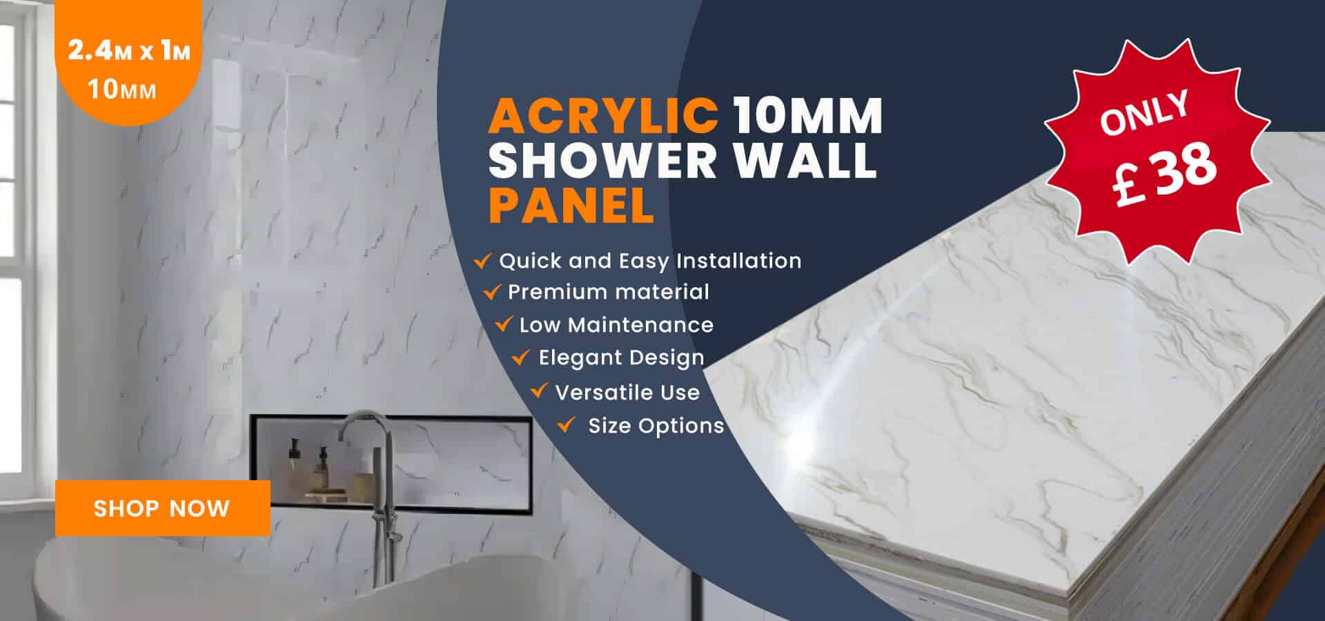 wall panel 2400 x 1000 white marble 1